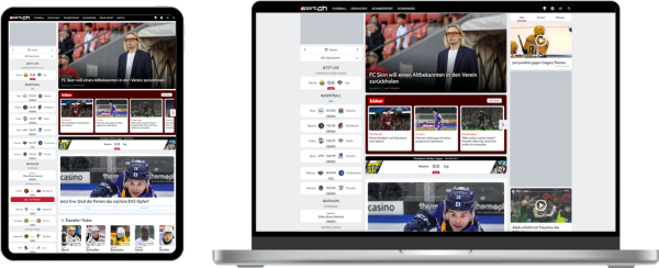 Tablet und Laptop mit Sport.ch-Website