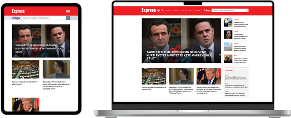 Responsive Darstellung der Nachrichtenseite &bdquo;Express&ldquo; auf einem Laptop und einem Tablet mit Fokus auf das rot-weisse Layout und aktuelle Schlagzeilen.