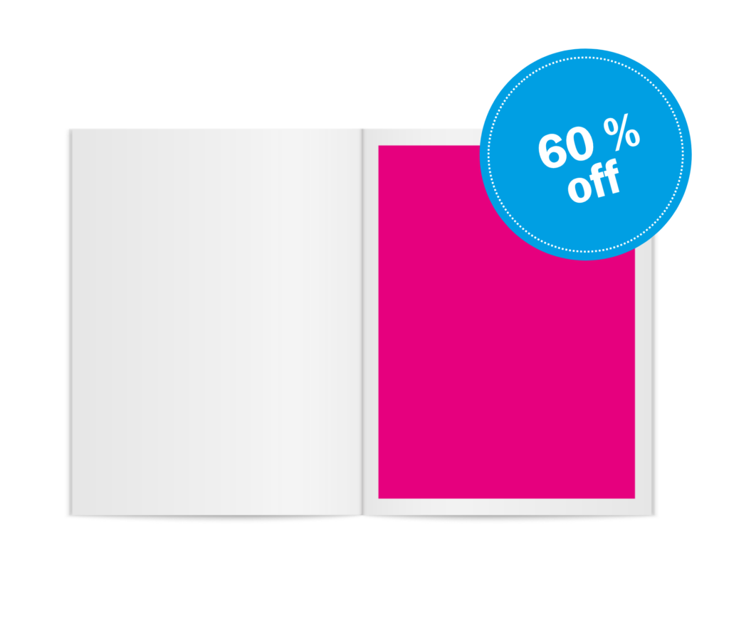 Advertorial mock-up with 60% discount sticker