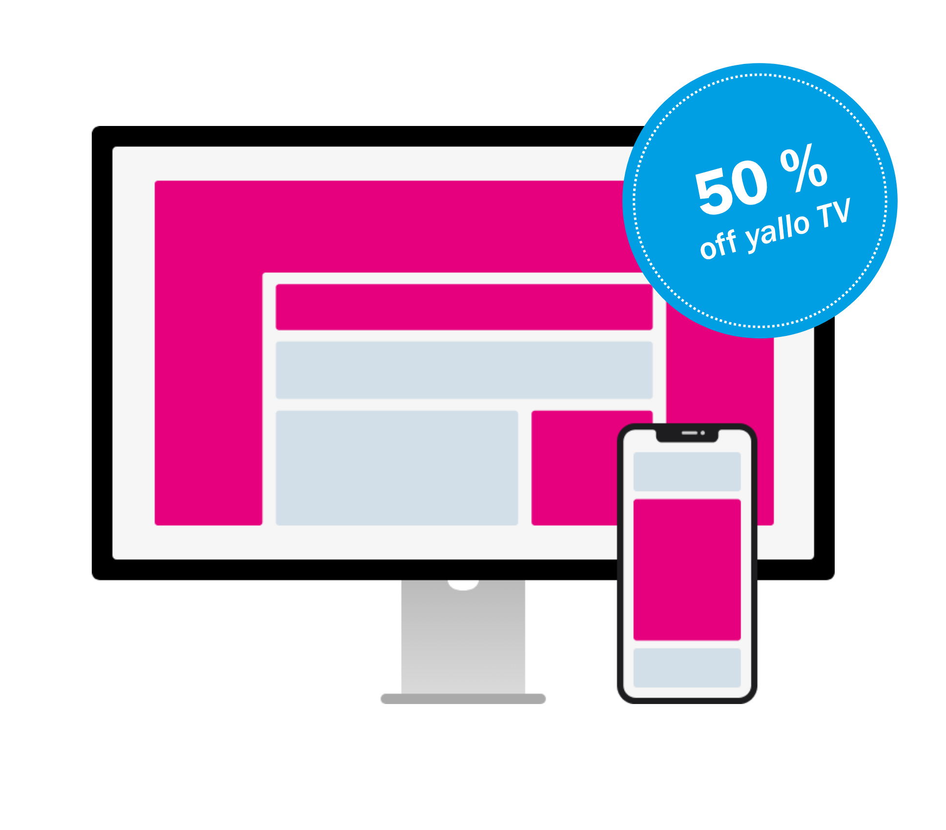 Branding Week mock-up with a 50% discount sticker for yallo TV
