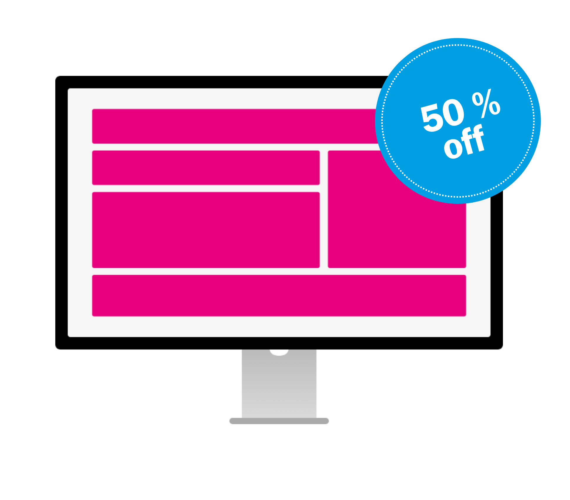 Advertorial mock-up with 50% discount sticker
