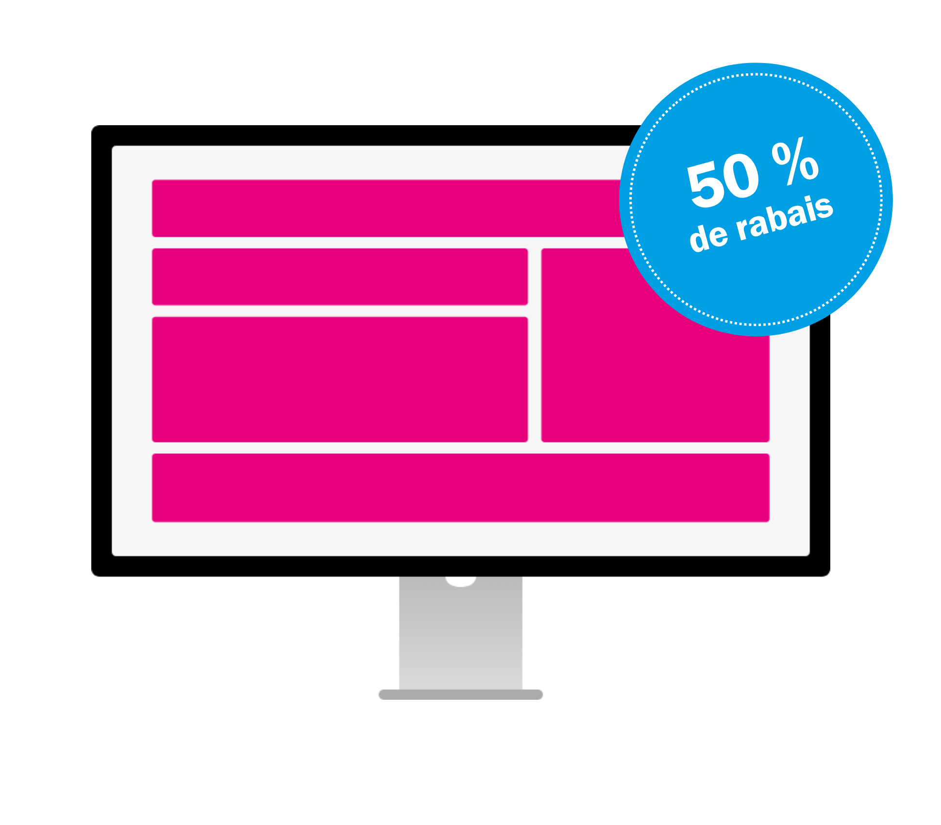 Maquette &laquo; Publireportage &raquo; avec autocollant &laquo; 50 % de r&eacute;duction &raquo;