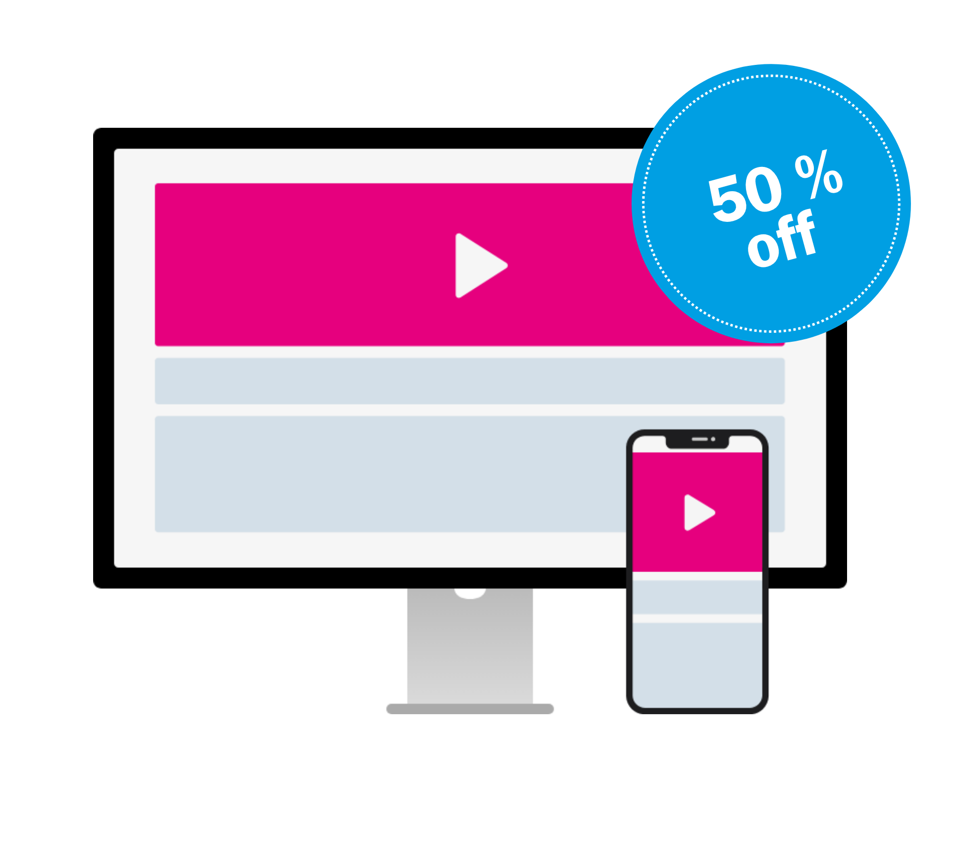 Videohead mock-up with a 50% discount sticker