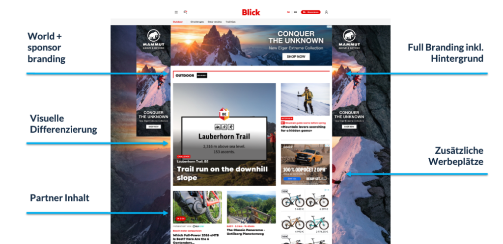 Screenshot von der Blick Website mit den Werbemöglichkeiten